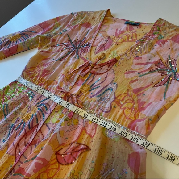 LeTarte embelished tropical swim cover cardigan top, cotton, pastel colors, S/M - Picture 6 of 14
